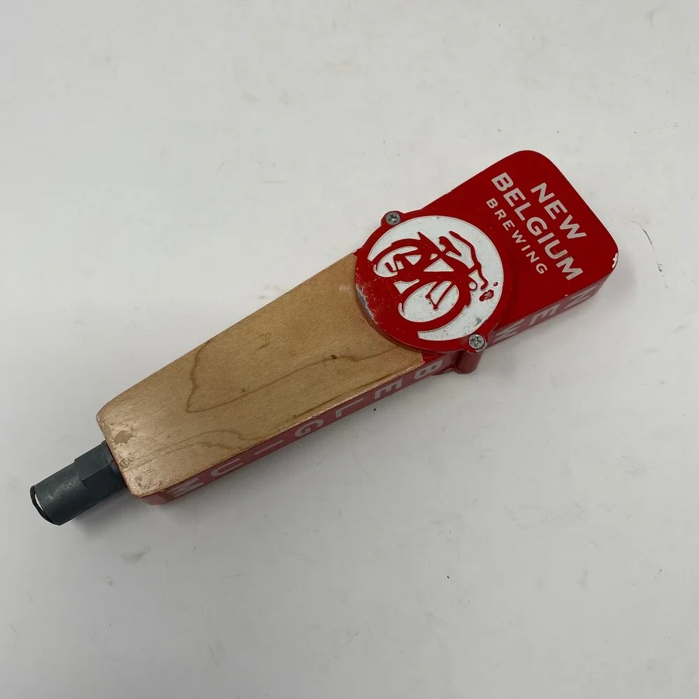 New Belgium Brewing Beer Tap Handle Red Bicycle Logo Wood Metal Craft Bar Decor